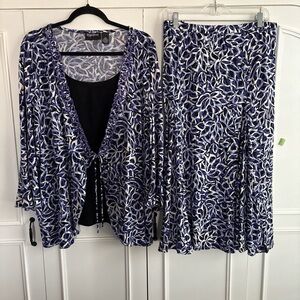 Maggie Barnes Blue, black and White abstract Print Skirt Set